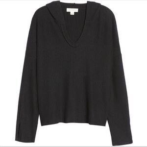 Treasure & Bond Black Ribbed Hooded Long Sleeve Sweater